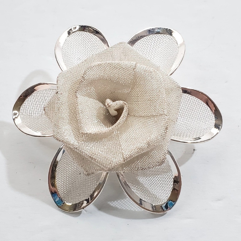 Vintage AAi Silver Tone Metal Mesh Flower Daisy Pin Brooch